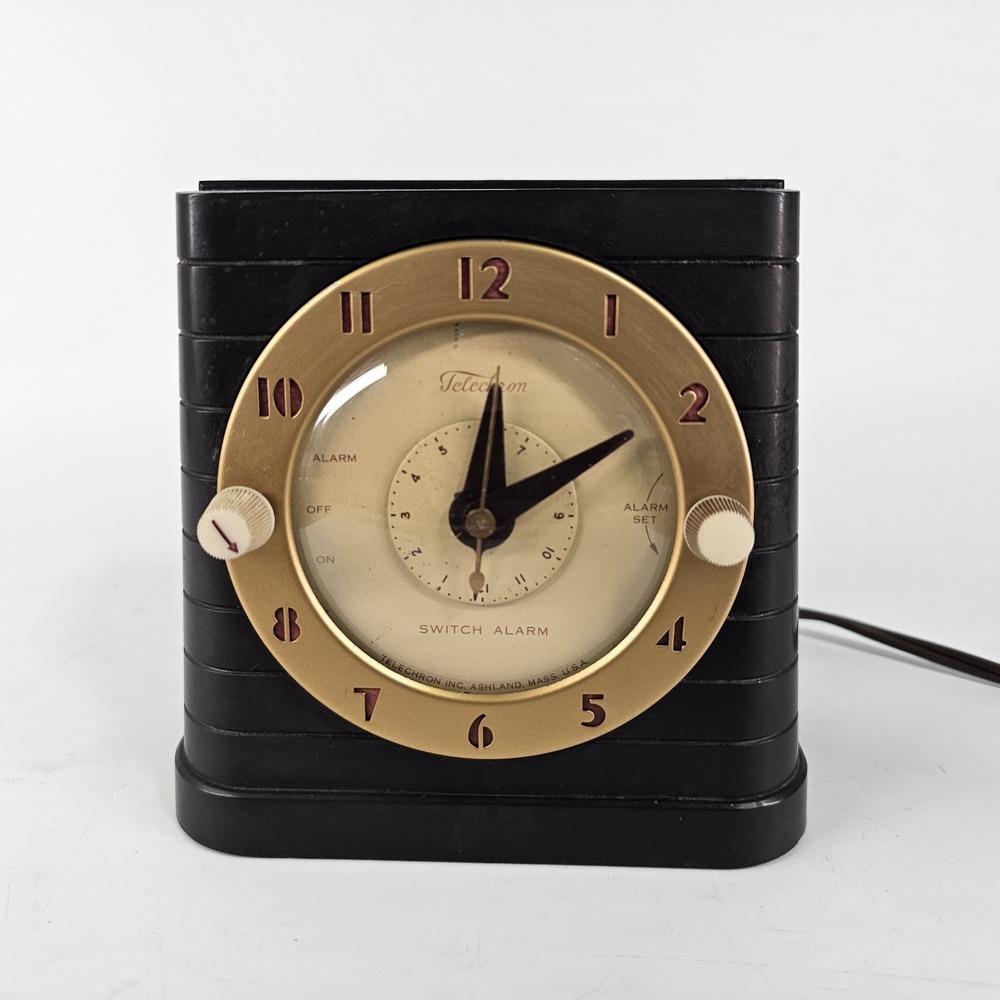 Vintage Telechron Bakelite Switch Alarm 8H61 Clock Art Deco Working USA